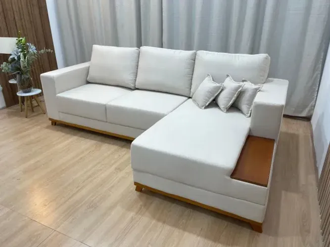 Sofá Chaise 2,50m Linho Bege | Alto Padrão