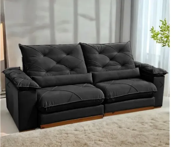 Sofá Majestic Black Retrátil e Reclinável 2,50m - Veludo Premium com Pillow Extra