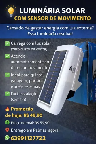 Luminária solar com sensor de movimento