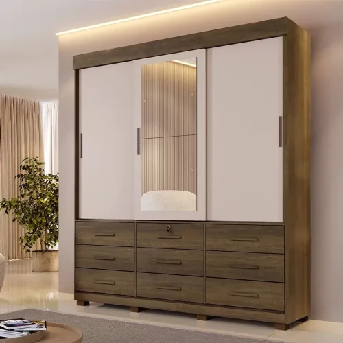 Guarda roupa de casal 3 portas e 9 gavetas 