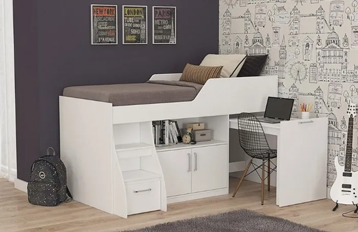Quarto Suíte Cama Solteiro Multifunção escrivaninha