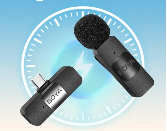 2 Microfones de Lapela Sem Fio - Transmissor de áudio BY-V1 para iPhone e iPad