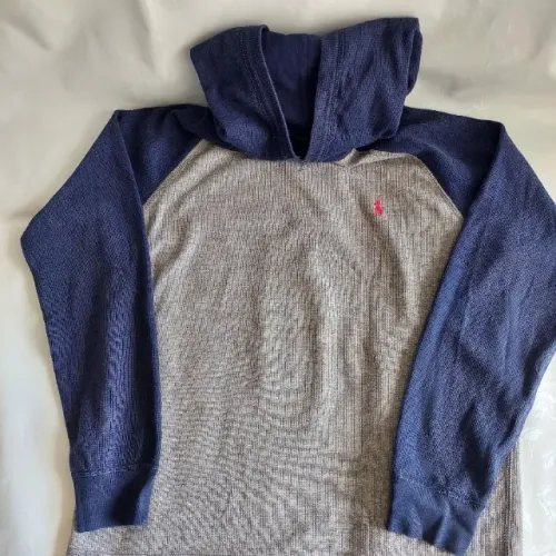Blusão Infantil Com Capuz Marca Polo Ralph Lauren Cor Cinza/Marinho Tam L(14/16) Seminovo