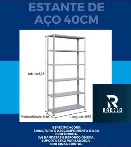 Estante de aço de 40cm multiuso c/6 bandejas em até 5x sem juros