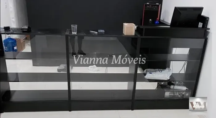 Balcão Caixa Vitrine + 02 balcões Vitrine Preto MDF