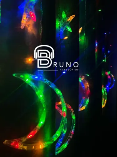 Cortina Led Decoração Lua E Estrela 8 Funções Colorido <br>