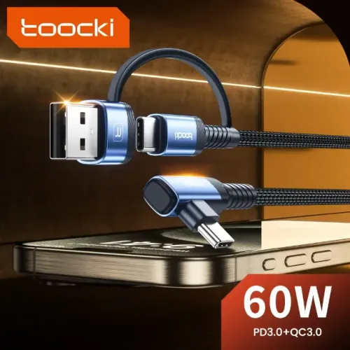 Cabo 2-in-1 Toocki 60W Ângulo De 90° Carregamento Rápido