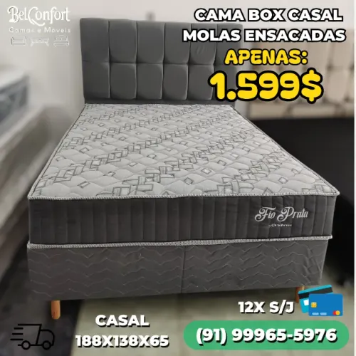 CAMA BOX CASAL FIO PRATA MOLAS ENSACADAS