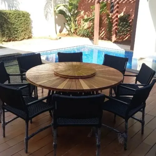 MESA COM PRATO GIRATÓRIO DE MADEIRA DE SOBREPOR