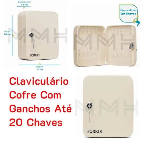 Claviculário Cofre Com Ganchos Até 20 Chaves