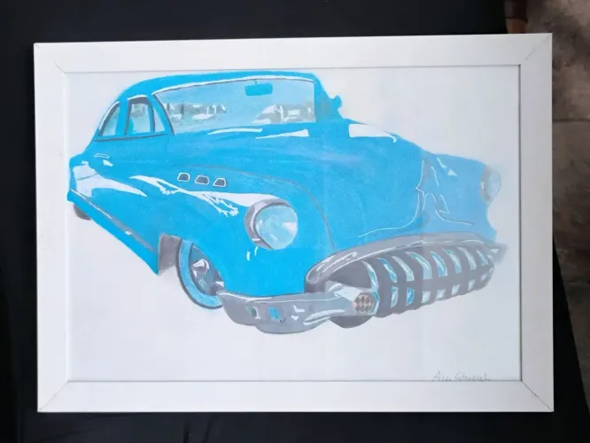 Quadro de Carro Clássico Azul - Decoração Vintage