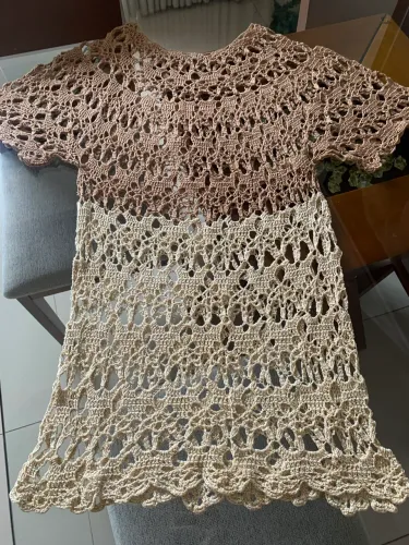 Saída de Praia em Crochê - Feita à Mão, Modelo Ombre (Bege ao Marrom) P
