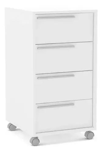 Gaveteiro P/ Escritório C/ 4 Gavetas E Rodízios Branco