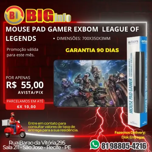 Mouse Pad Gamer Extra Grande 700x350x3mm Bordas Costuradas Base Antiderrapante Exbom