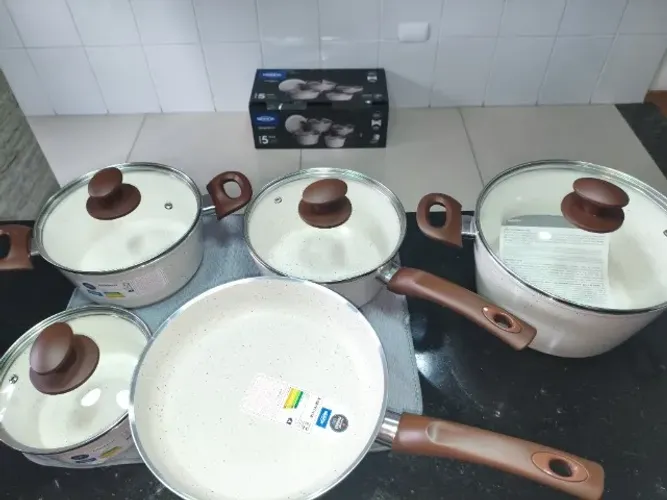 Jogo de Panelas Brinox Revestimento Cerâmico de Alumínio Vanilla 5 Peças Optima