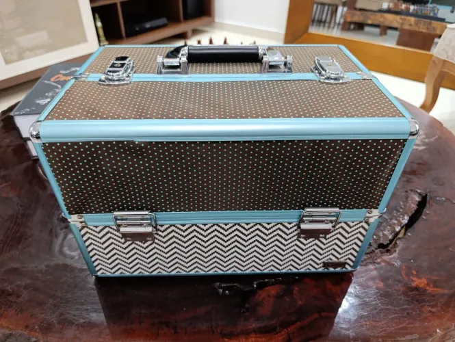 Maleta de Maquiagem Vintage + porta pincéis em couro sintético 