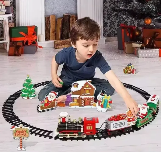 Trem de Natal elétrico com luz e som 