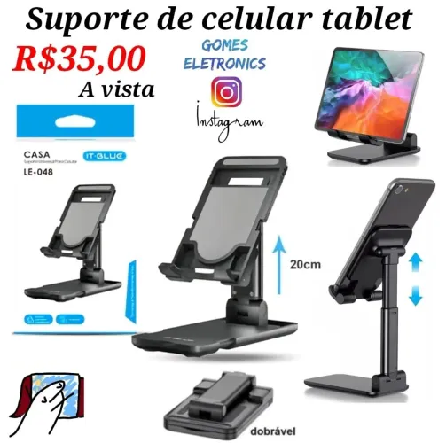 Suporte universal de mesa para celular e tablet ajustável - R$35,00