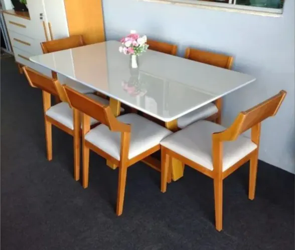 Mesa de jantar pérgula com 6 cadeiras madeira maciça 
