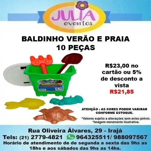 Kit Baldinho de Praia Verão e Praia 8 Peças Infantil