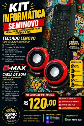 KIT INFORMÁTICA LENOVO + B-MAX<br>Teclado USB + Caixa de Som USB/P2