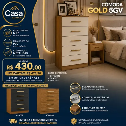 Cômoda Gold 5 gavetas 