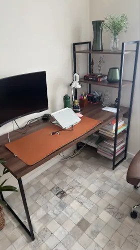 Mesa Escrivaninha Flex Industrial Aço 4 Prateleiras Nogal/preto - Panorama Móveis