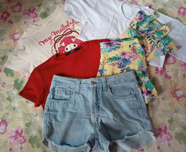 Lote Roupas Femininas Tamanho P Menina 16 anos Conjunto Camiseta Short Jeans