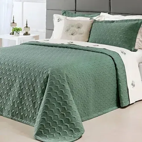 Jogo de Cama King 200 fios 4 peças Branco e Verde 