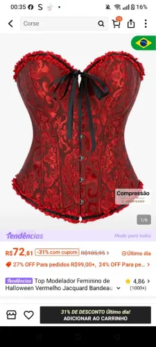 Courset Vermelho Shein, 26 reais de descont