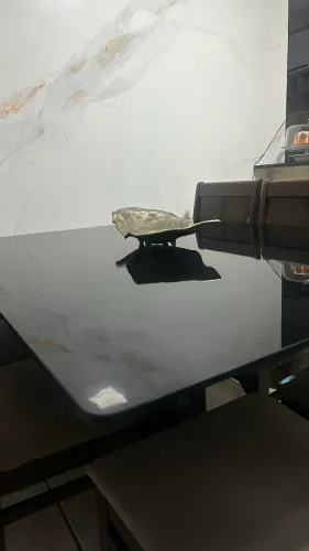 Mesa de vidro com suporte de madeira maciça + 6 cadeiras