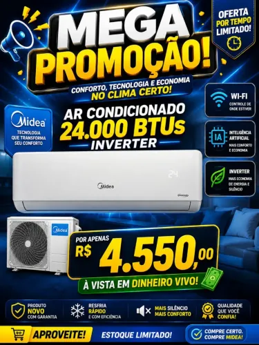 Ar condicionado mideia 24000 BTUs inverter novo com wi-fi e IA 