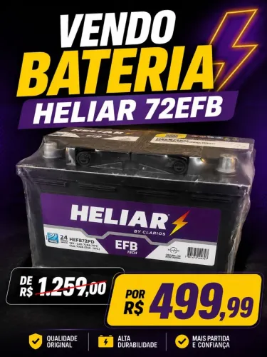 Bateria Para Carro, HELIAR 72 Am Nova 1 ano de garantia .