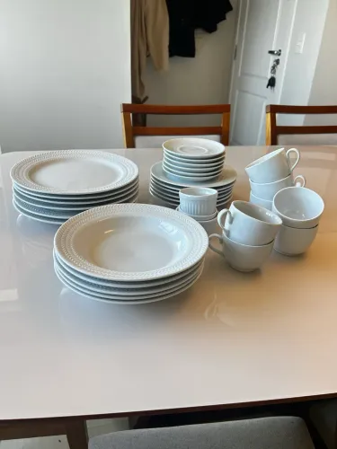 Aparelho De Jantar 30 Peças Chevron Porcelana Branco Germer