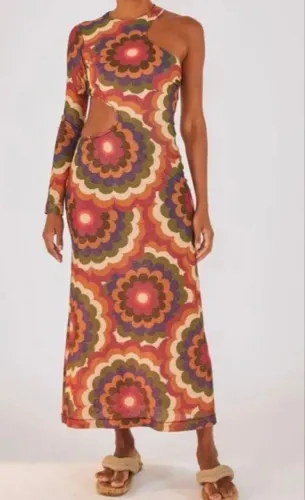 Vestido Farm Midi Floral em Lurex com brilho P/M
