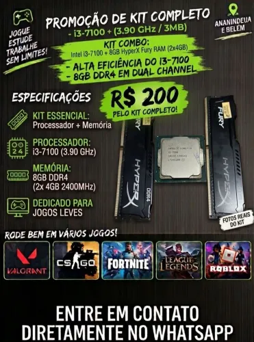 Combo 2 memórias DDR4 4gb + Processador I3 7° geração