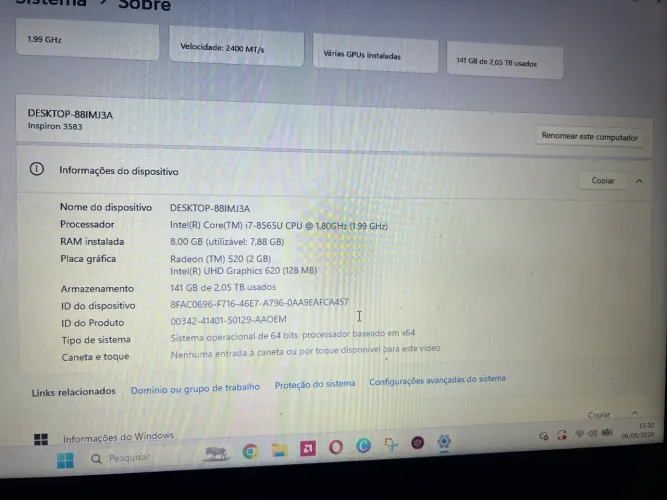 Notebook Dell Inspiron 3583 i7 | 8GB RAM | SSD 240GB | Radeon 520 + Cooler
