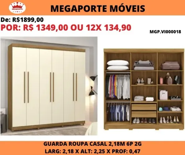 GUARDA ROUPA CASAL 6 PORTAS