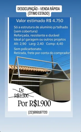 Estrutura de Alumínio Reforçada - Ideal p/ Garagem ou Cobertura