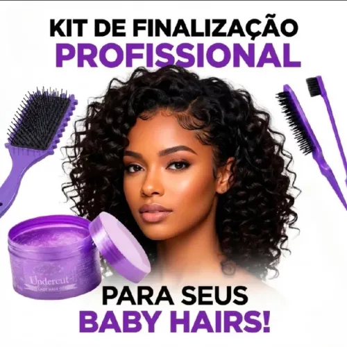 Kit Escovas Fitagem Cachos + Kit Baby Hair Escovinha e Gel Profissional AntiFrizz