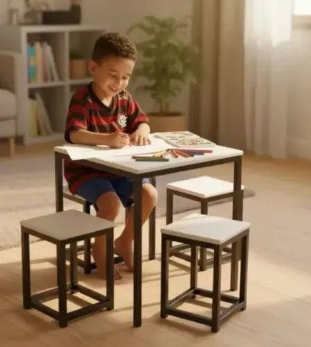 Mesa industrial infantil com 4 banquetas 