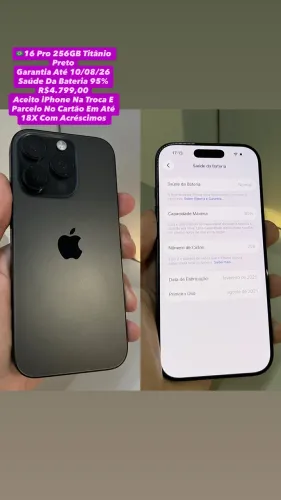 iPhone 16 Pro 256GB Preto (Garantia Até 10/08/26) - Usado
