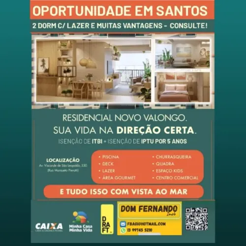 Apartamento em Santos com 2 dormitórios, varanda e lazer na cobertura!