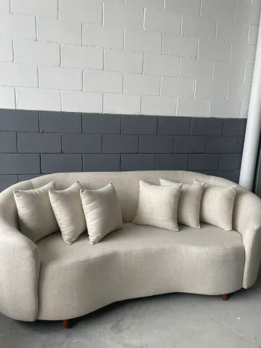 Sofá Living Oval 3 Lugares 2,20 No Linho Cru 