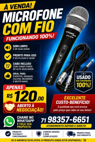 OPORTUNIDADE! MICROFONE COM FIO FUNCIONANDO 100% | APENAS R$ 120 | ACEITO OFERTA