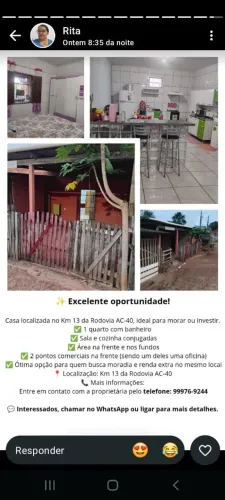 Casa situada ha beira da Br com passagem de condução ao centro(Abertos a negociar).