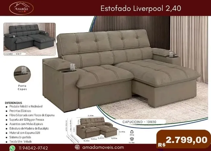 Estofado Liverpool 2, 40 a pronta entrega 
