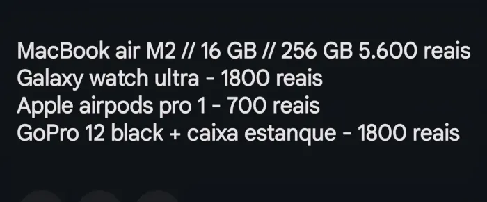 MacBook Air m2 | galaxy watch | AirPods Pro 1 | gopro 12 black