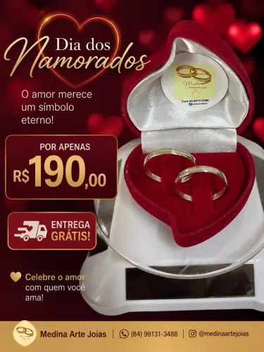 Dia dos namorados Aliança prata 925