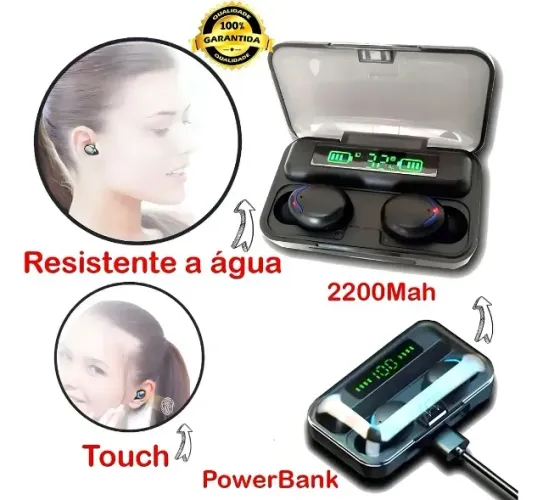 Fone de Ouvido Bluetooth TWS com carregador portatil 